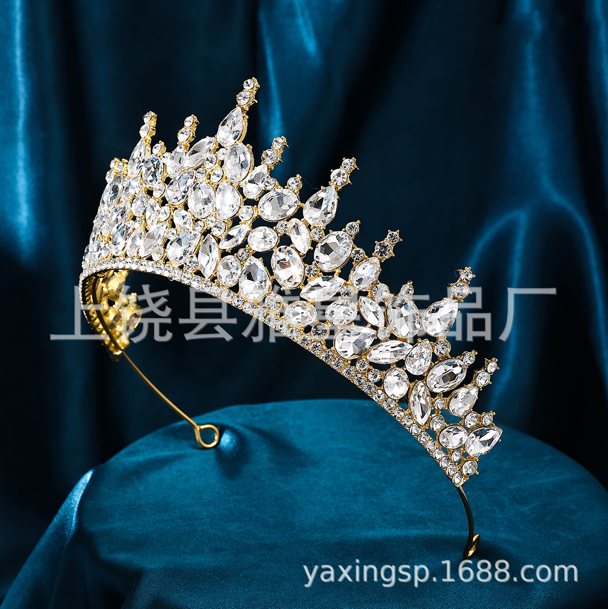 New silver diamond princess headwear, luxurious wedding dress, beauty pageant, super glittering crystal golden eagle goddess hair accessory, hair crown Specification image