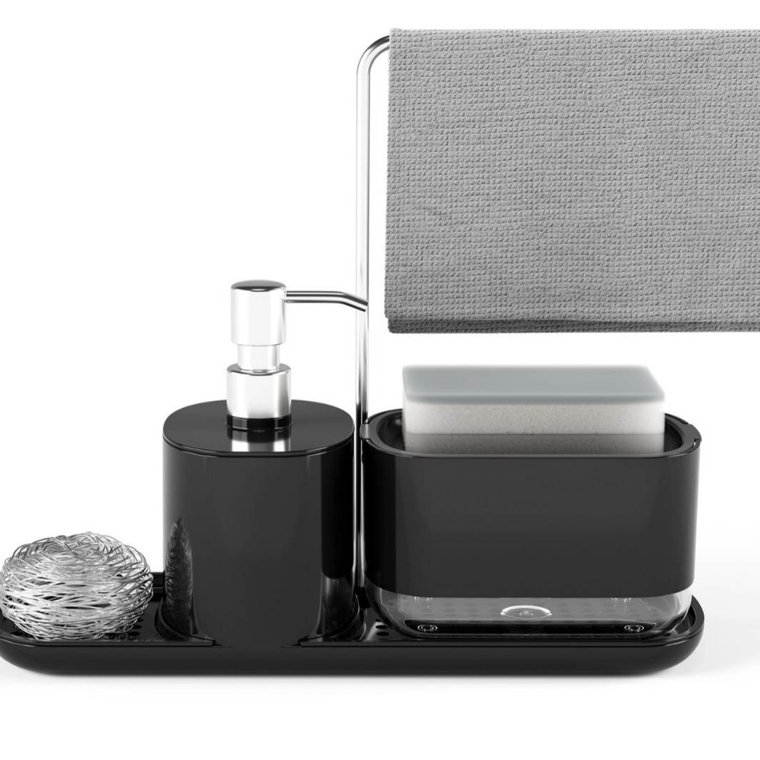 Kitchen storage rack, manual press soap liquid box, stainless steel cloth rack, integrated detergent storage, desktop soap box details Picture