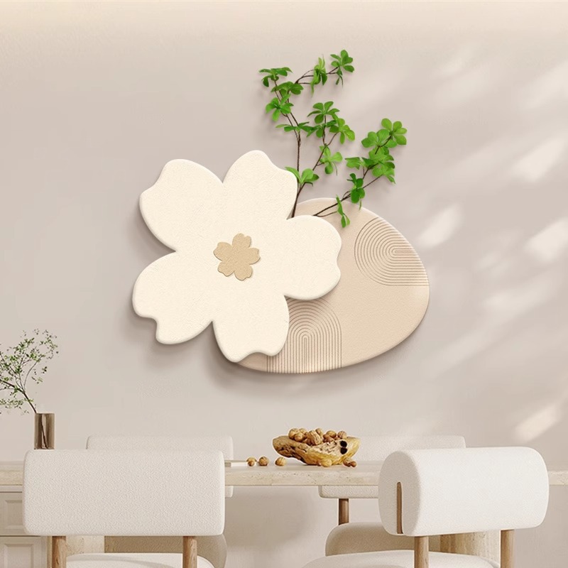 Cream-style restaurant decorative painting, three-dimensional flower arrangement, green plant real wall decoration, 2025 new style fresh and light dining room hanging painting details Picture