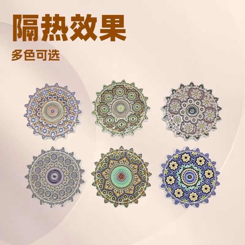 Multi-angled petal retro patterned ceramic 3D embossed and embossed coasters, home decorative, heat-insulating and waterproof coasters