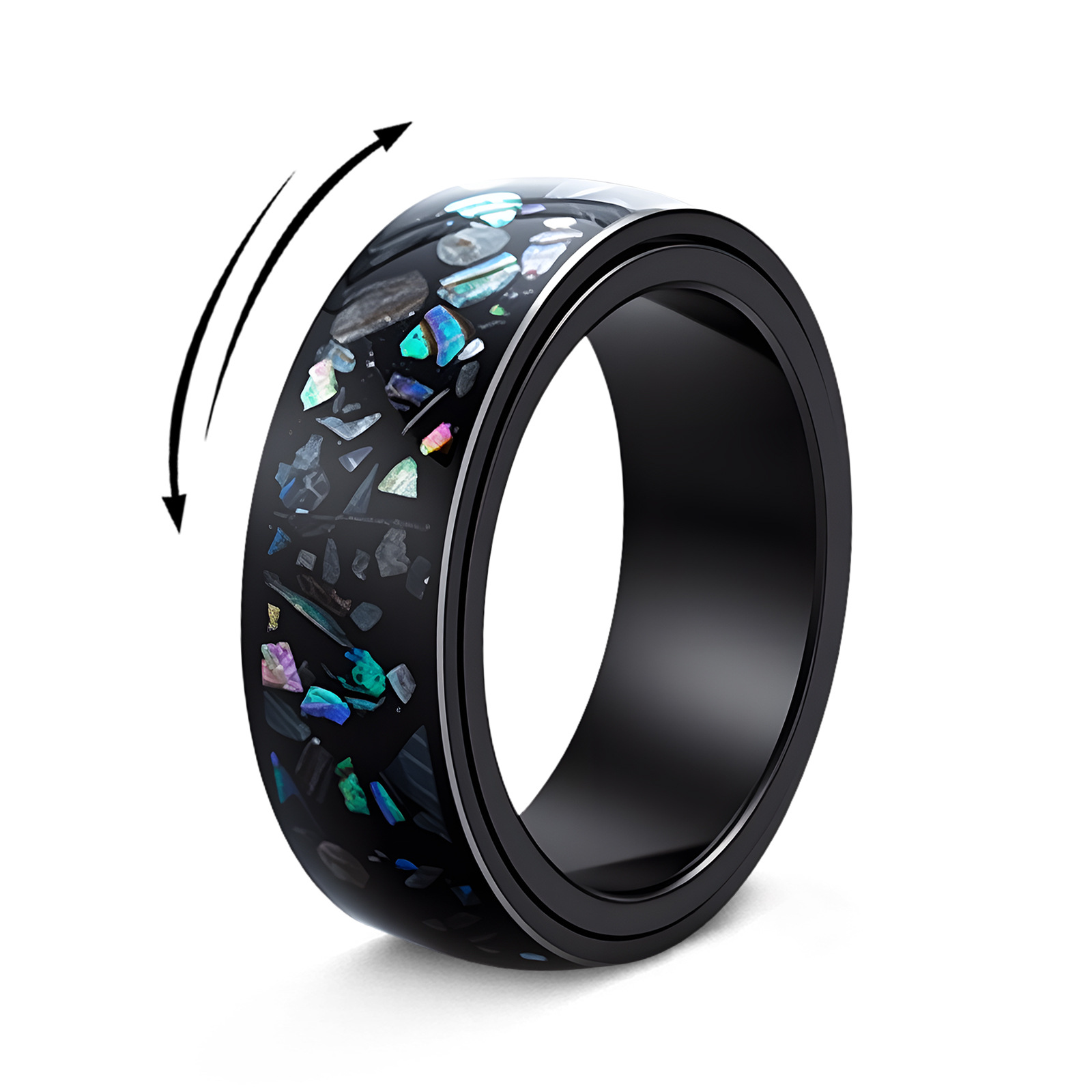 A new cross-border European and American jewelry item is selling well on Amazon. It's an 8MM titanium steel men's ring set with abalone shells and rotatable design