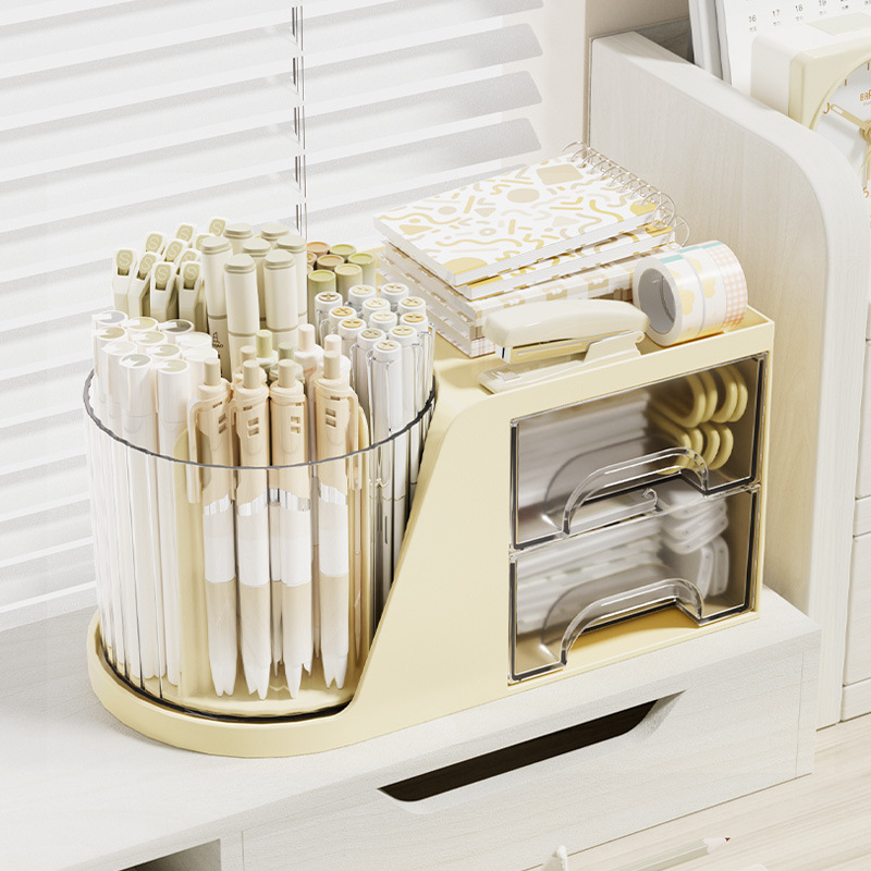 Desktop storage box, rotating makeup brush storage cylinder, cosmetics countertop, dressing table, lipstick and eyeshadow pen holder, storage rack details Picture