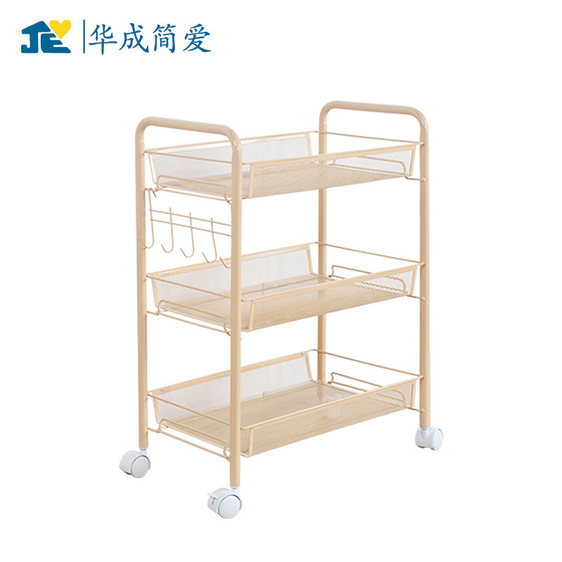 厂家直销金属小推车带挂钩 厨房浴室卫生间金属小推车置物架