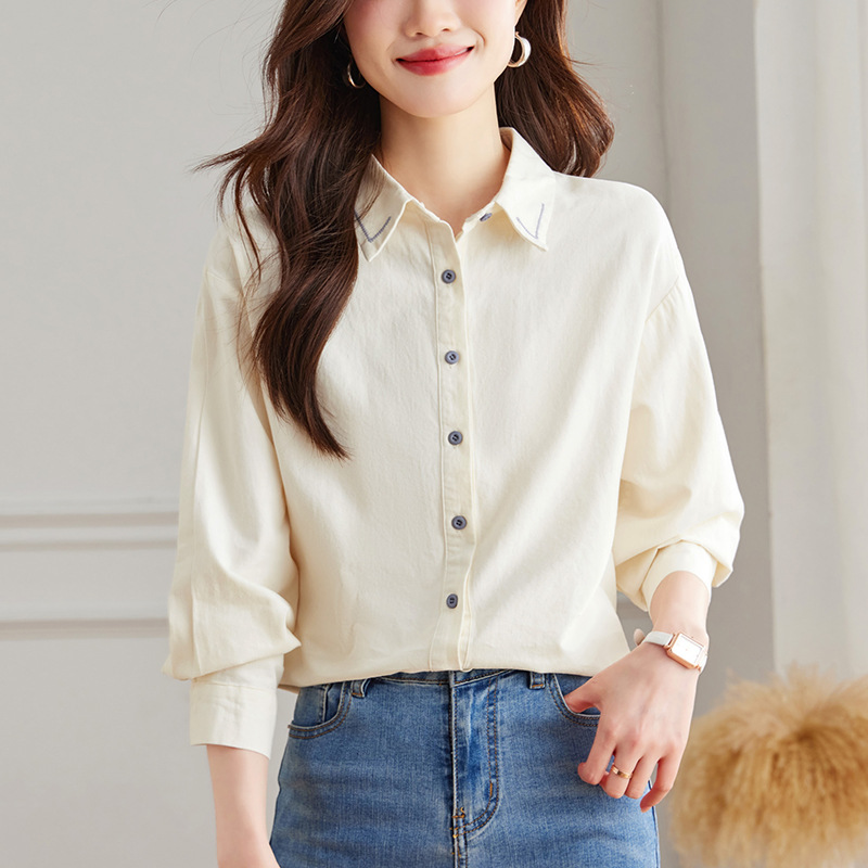Factory direct sales of combed cotton shirts for women with long sleeves in 2025 spring and autumn. Simple and exquisite pure cotton commuter women's shirts Specification image