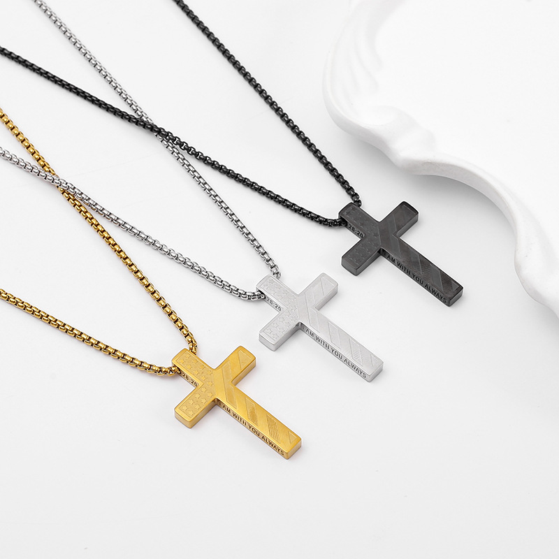 Best-selling stainless steel perforated cross corroded national flag cross necklace titanium steel laser men's pendant in Europe and America details Picture