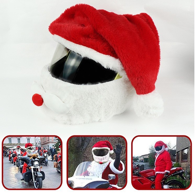 New helmet cover, protective cover, plush Christmas cartoon cycling cover, face mask, windproof and sun-proof cover, warm Christmas hat Specification image