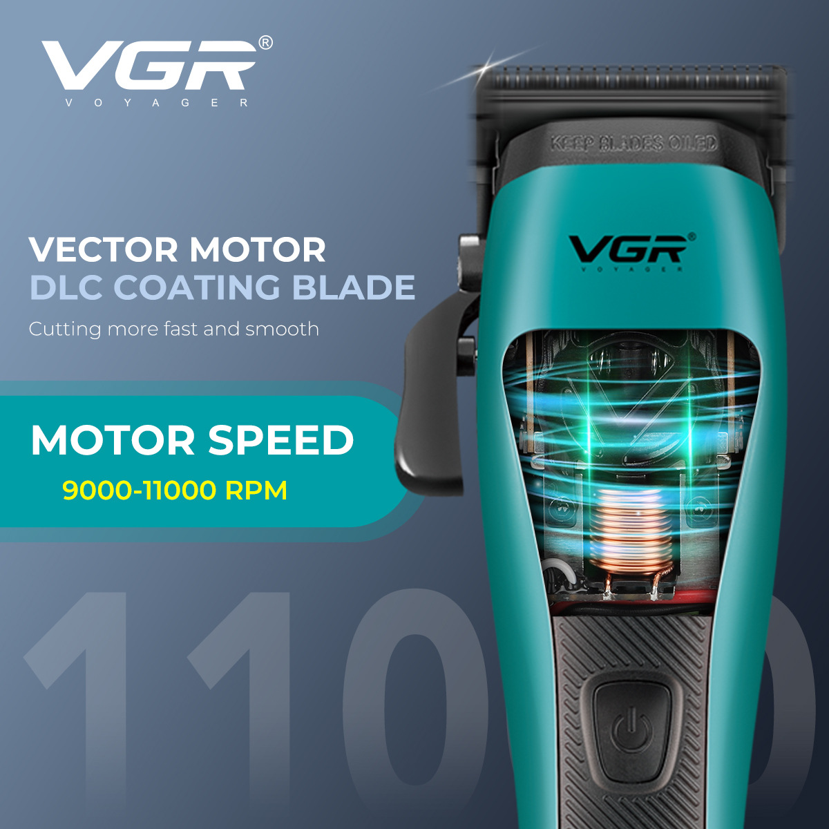 VGR035C Cross-border New intelligent variable-speed electric clipper, professional electric base model, high-speed digital display hair clipper Specification image