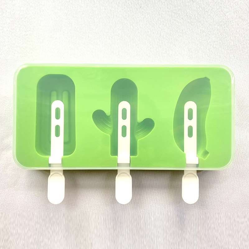 Green multi-fruit silicone ice cream mold, ice cream stick, ice cube tray, ice cream mold, high leg stainless steel silicone mold, ice cream stick, macaron color details Picture