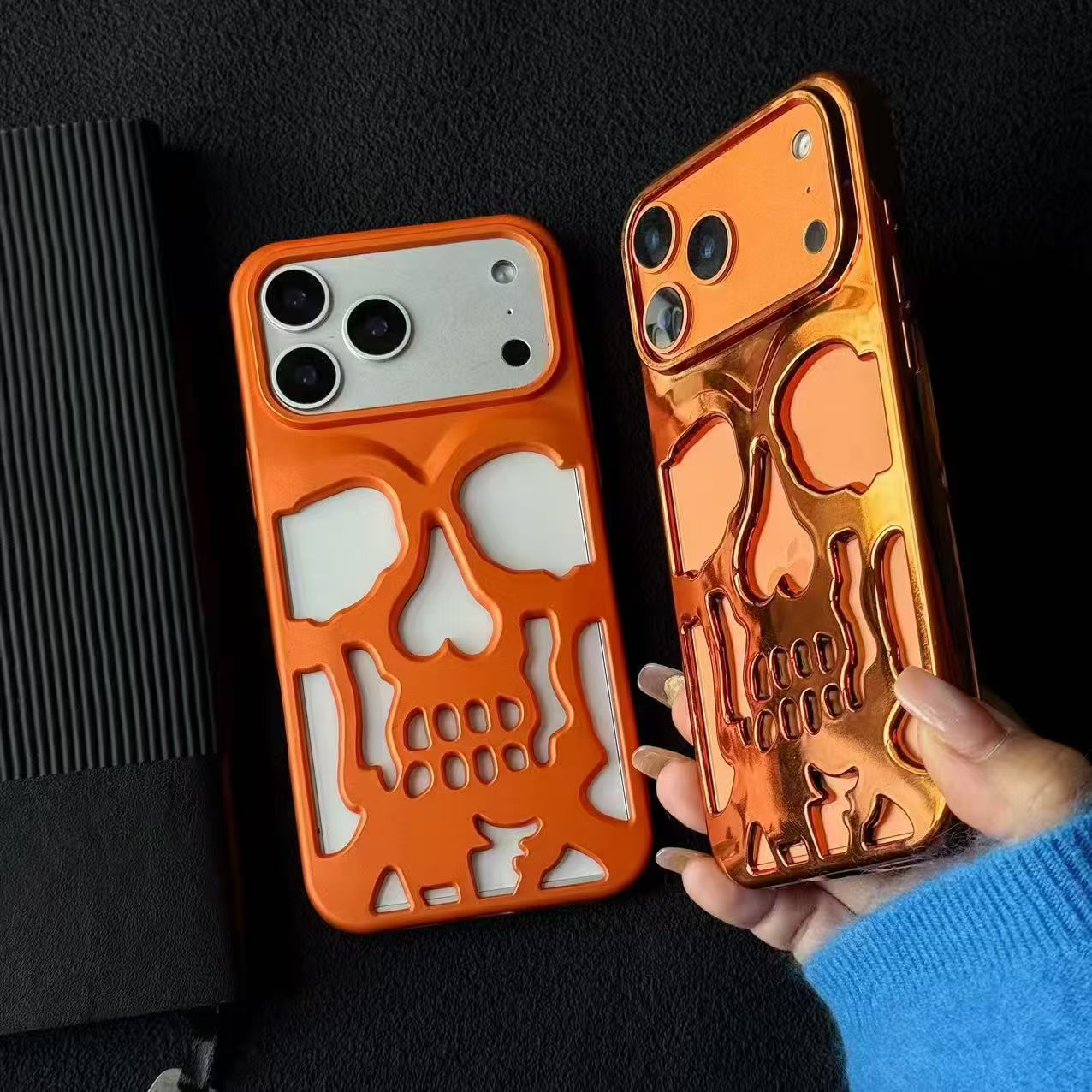 The electroplated skull phone case is suitable for iphone17promax, iPhone 16, personalized 15, foreign trade 14, and the protective case is hard Specification image