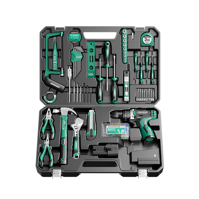 Green Forest Hardware Tools Set, Complete Maintenance of household toolboxes, multi-functional household electricians, carpenters, and electric drills Item Picture