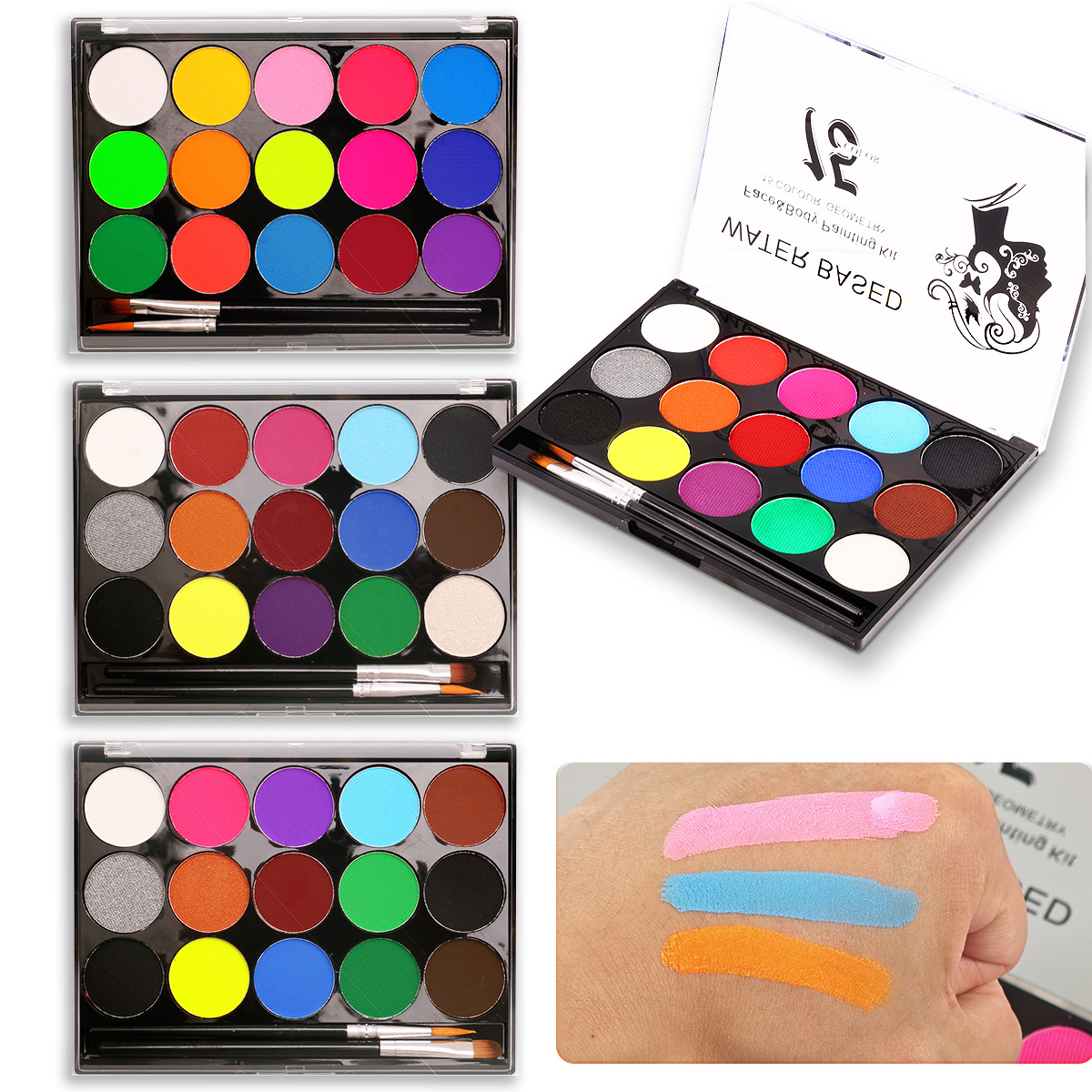 Cross-border 15-color water-soluble face color, body painting paint, model face color, Halloween face makeup, water-based face color details Picture