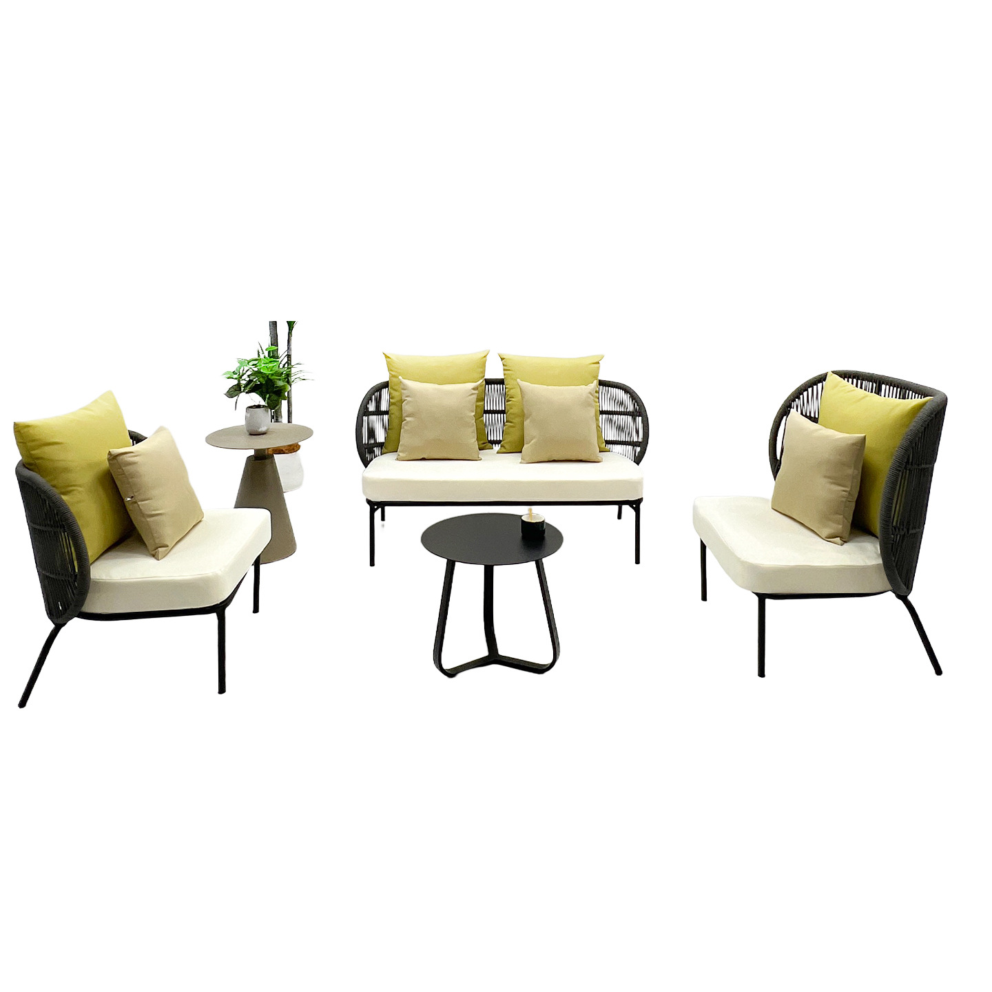 Star Factory wholesals outdoor villa rope fabric sofa chairs, waterproof and sun-proof coffee tables, three-piece sets, hotel garden single chairs, balcony tea tables and chairs Application Scenario