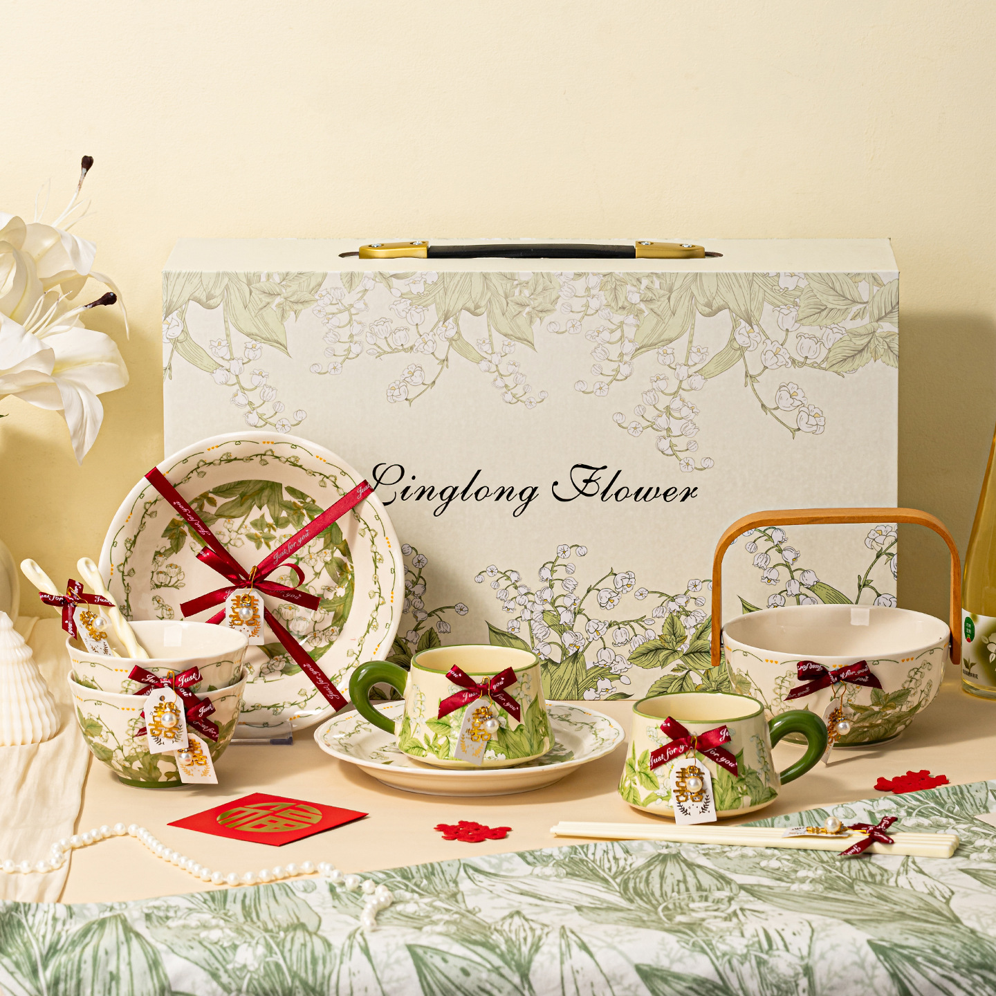 Ceramic tableware, fresh and clean bowl and plate set, household ceramic bowls, high appearance level bowls, plates, plates, rice bowls, wedding ceramic tableware gift box wholesale Specification image