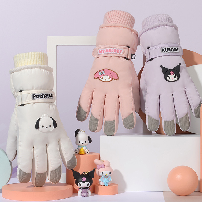 New ski gloves for women in autumn and winter, thickened fleece cotton windproof and warm, cartoon creative touch screen adult gloves Specification image