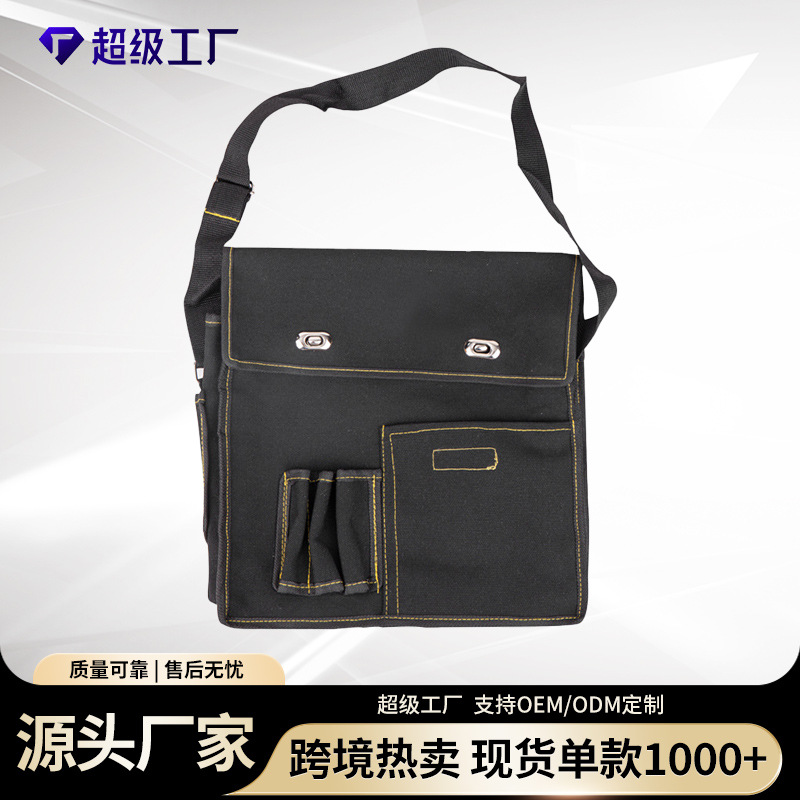 The manufacturer's electrician and plumber's tool bag is portable, multi-functional, made of canvas, thickened, and features a small waist pouch-style shoulder bag that is wear-resistant full figure