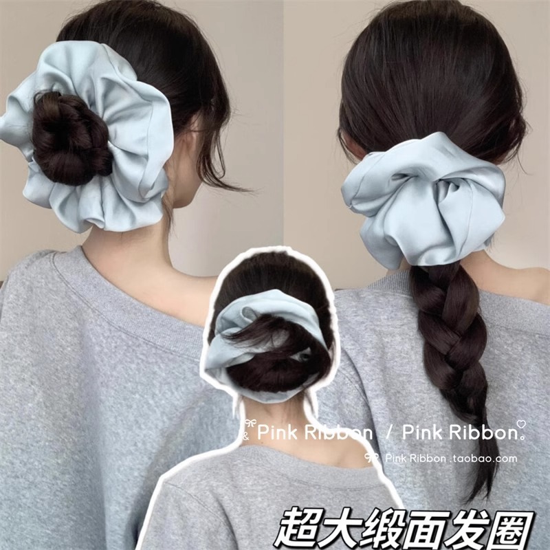 The same satin oversized large intestine hair tie as Zhao Lusi, Korean-style leather band women's hair tie, high-end bun hair tie details Picture