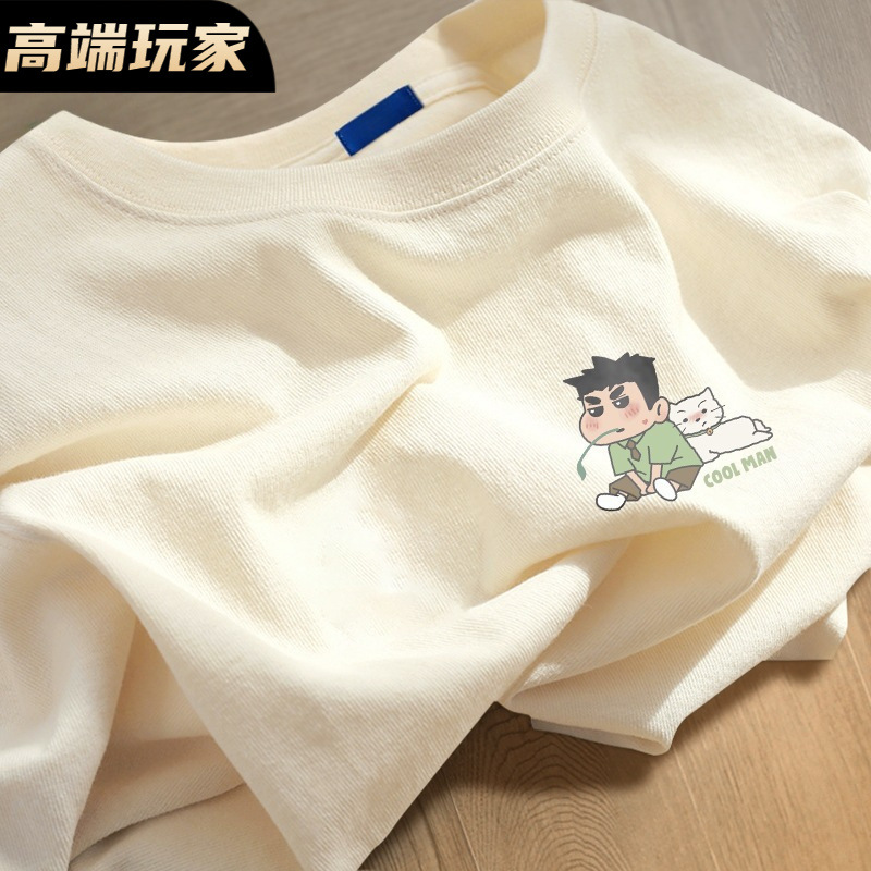 100% pure cotton short-sleeved T-shirt for men, a new summer style American ins trendy print brand loose half-sleeved casual top