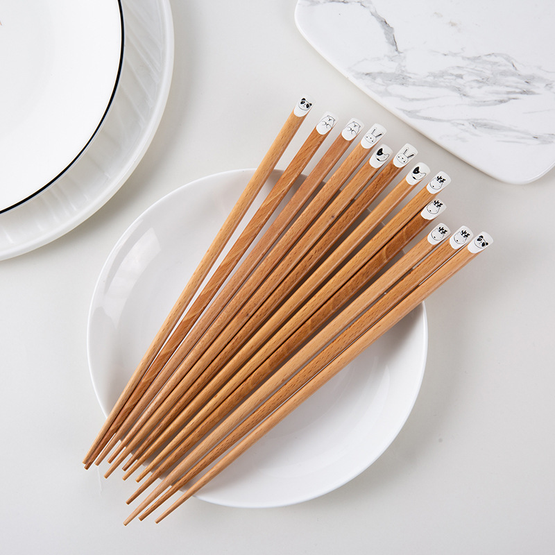 日式卡通实木筷子家用一人一筷家庭装高档区分分人分餐木筷子