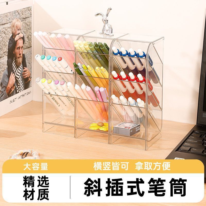 A slanted pen holder for women, an ins Nordic style, simple and transparent pen holder, a multi-functional pen bucket, and a student storage box Application Scenario