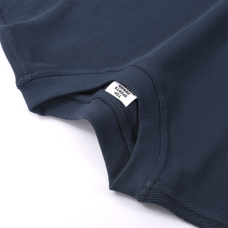 Summer 330-gram comfortable, soft and breathable waffle check solid color T-shirt, a versatile short-sleeved loose and casual men's pullover Specification image