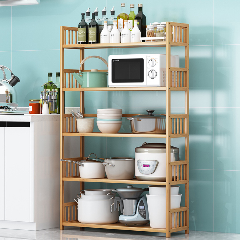 多层木质厨房收纳架不锈钢置物架厨房柜子厨卫用品储物架多功能整理架