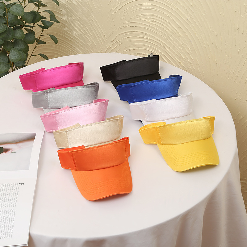 Foreign trade silk sports hollow top hat, spring and summer sun protection hat, LOGO printed sun hat, solid-color beach hat details Picture