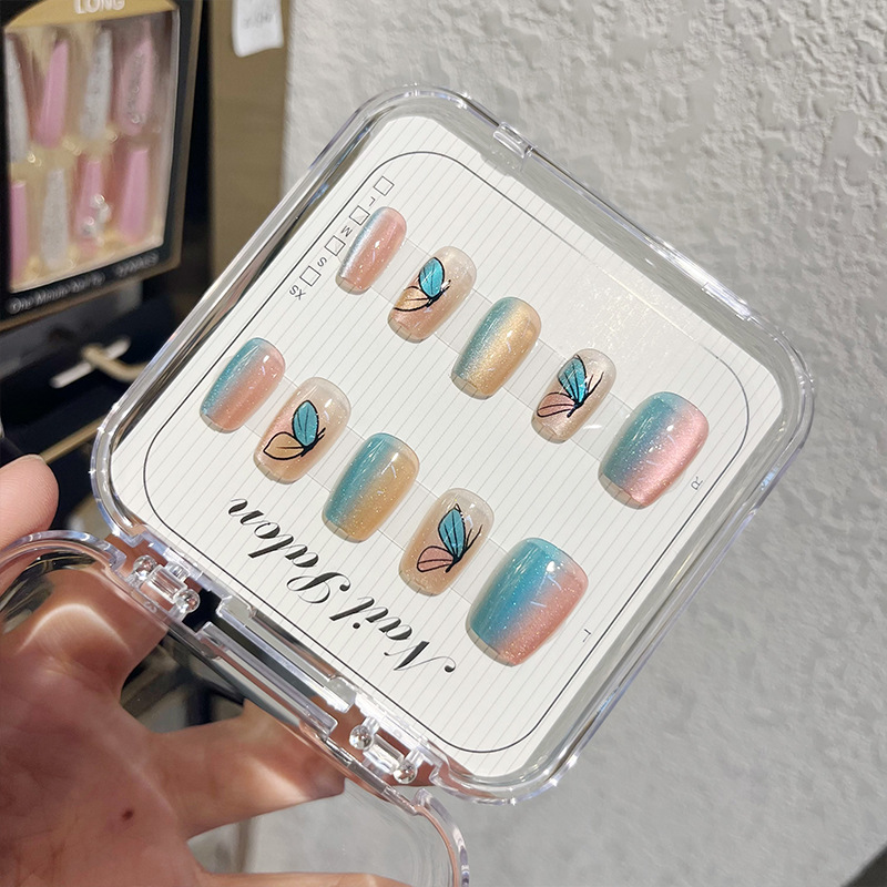Cat-eye wearable nail, detachable nail plates, nail plates, rainbow cat-eye butterfly, French nail patches, ballet nail plates Specification image
