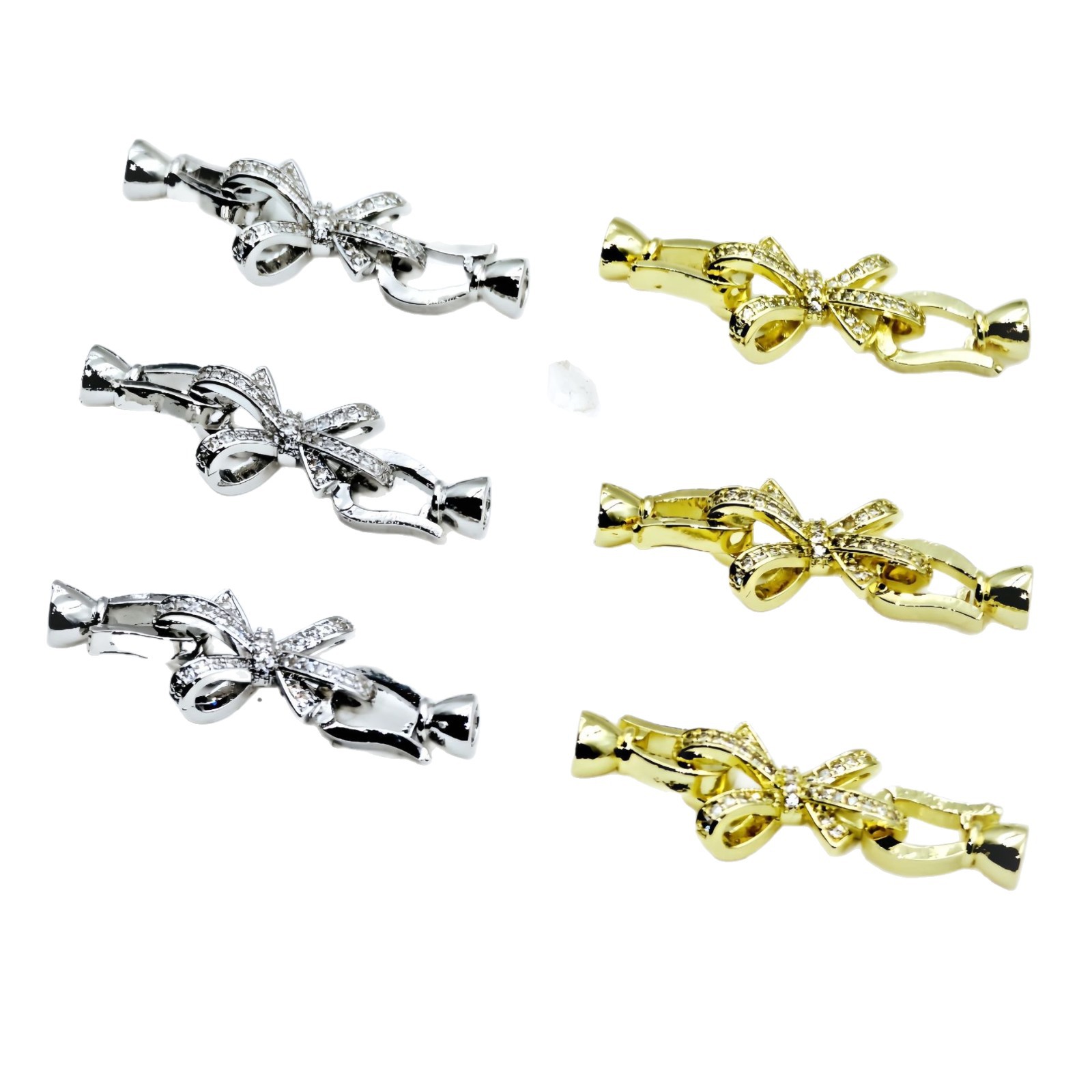 18k gold-plated zircon bow pearl buckle diy jewelry accessory, flower-shaped buckle sweater chain connection, end buckle Item Picture