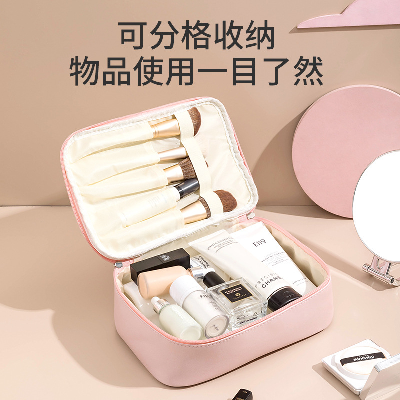 Cosmetic bag, women's PU leather waterproof large-capacity travel ins-style toiletry bag, cosmetic storage bag, can be designed with LOGO