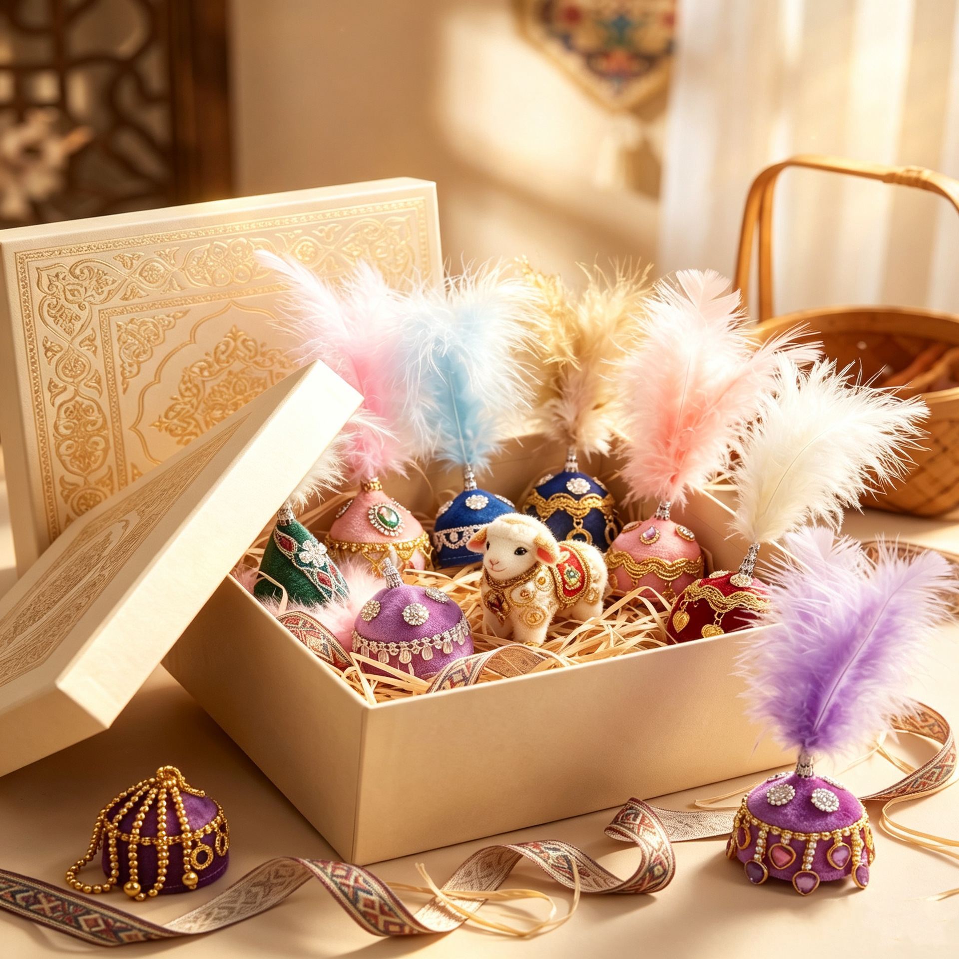 Xinjiang little sheep hats, accessories, sheep dolls, ethnic style, cute sheep plush creative souvenirs, gifts, pendants, toys Specification image