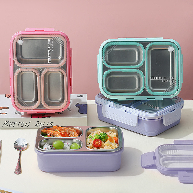 Sealed, separated, non-odor-mixing 304 stainless steel lunch box, food-grade insulated, microwave-safe portable bento box Application Scenario