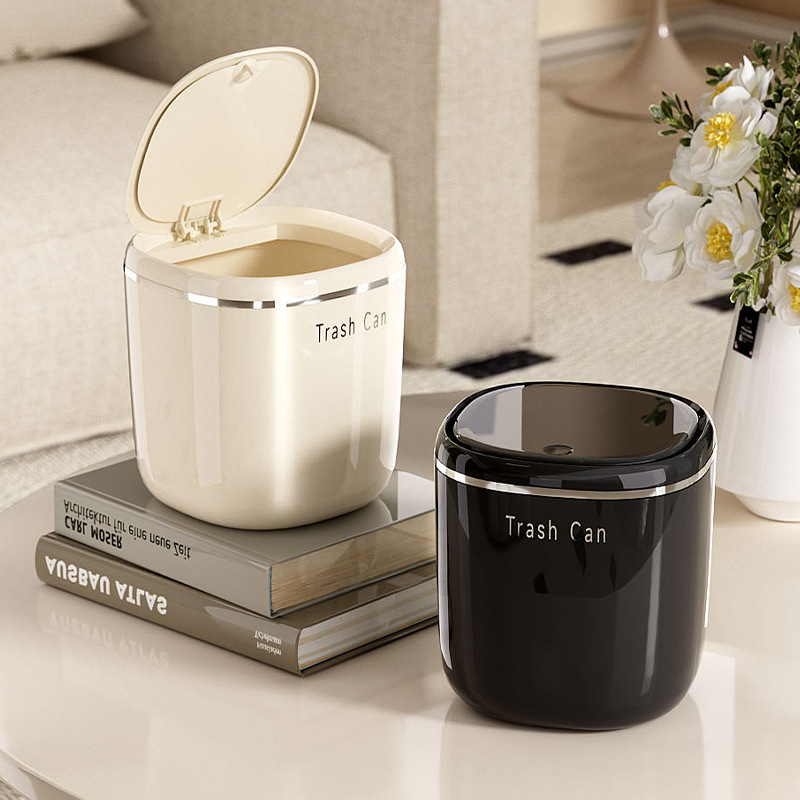 Desktop trash can, home mini cute bedside storage bucket, trash can, living room light luxury press-type small with lid