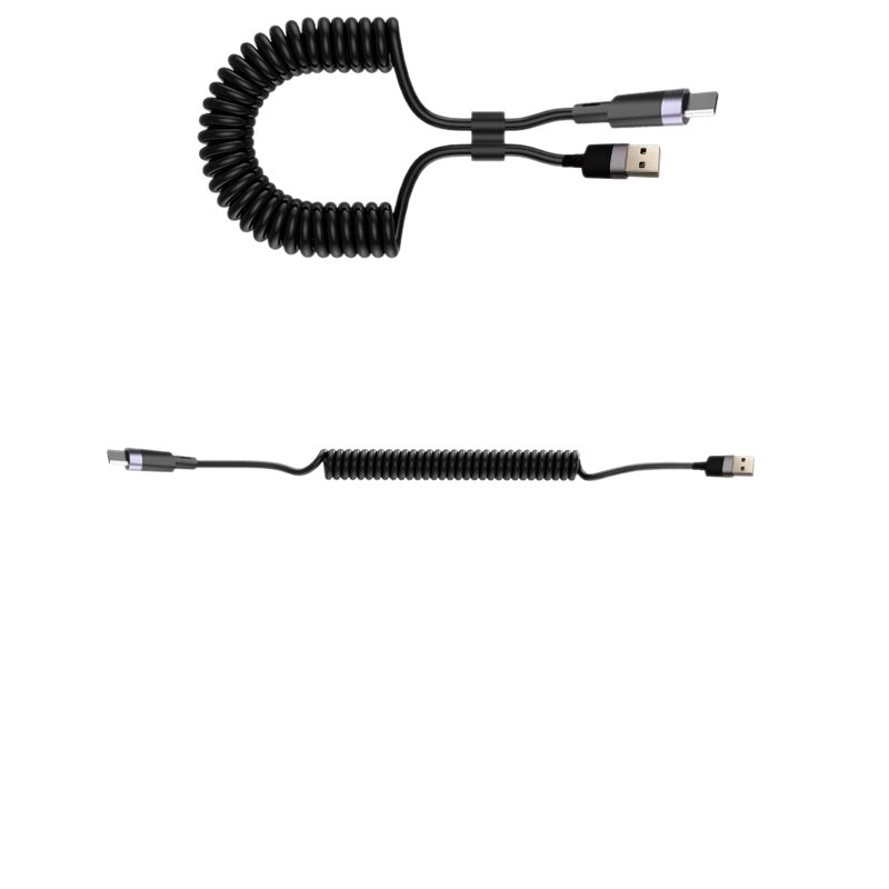 Pd60w 1.8-meter spring data cable, retractable car screen projection navigation, carplay dual type-C charging cable Item Picture