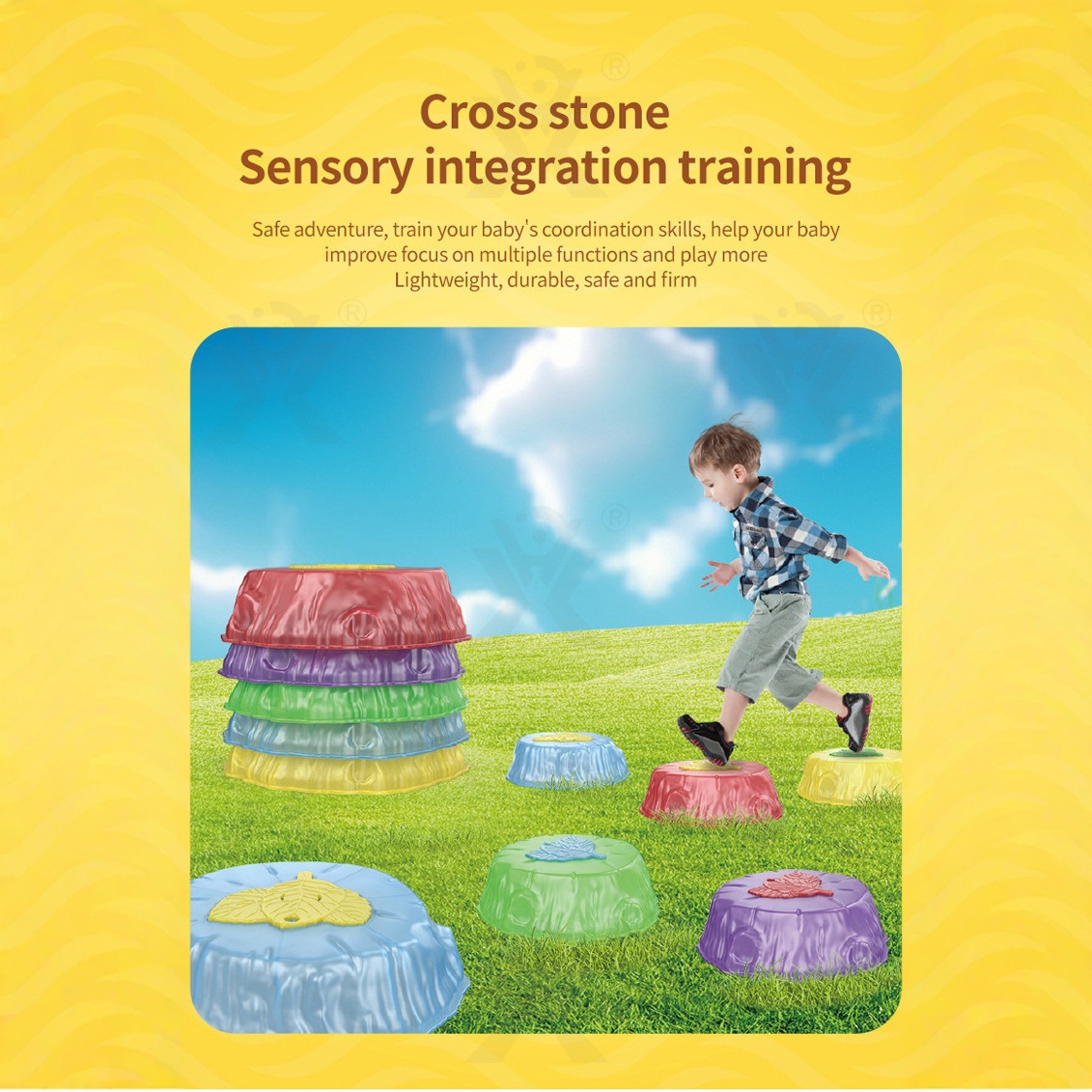 Foreign trade children's sensory integration training: crossing stones with lights, rainbow sensory integration balance board, obstacle crossing games, jumping toys Specification image