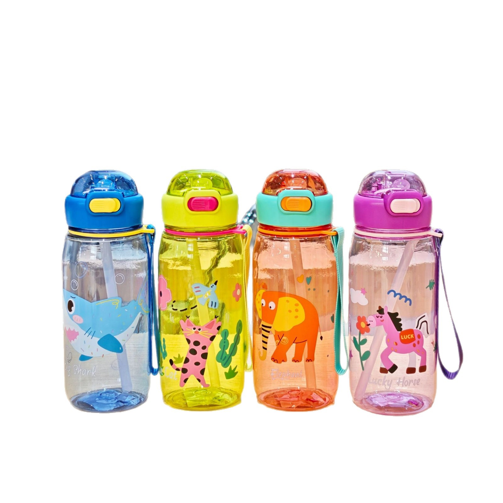 多彩双饮塑料杯儿童吸管杯创意随手杯卡通儿童杯子学生水杯批发