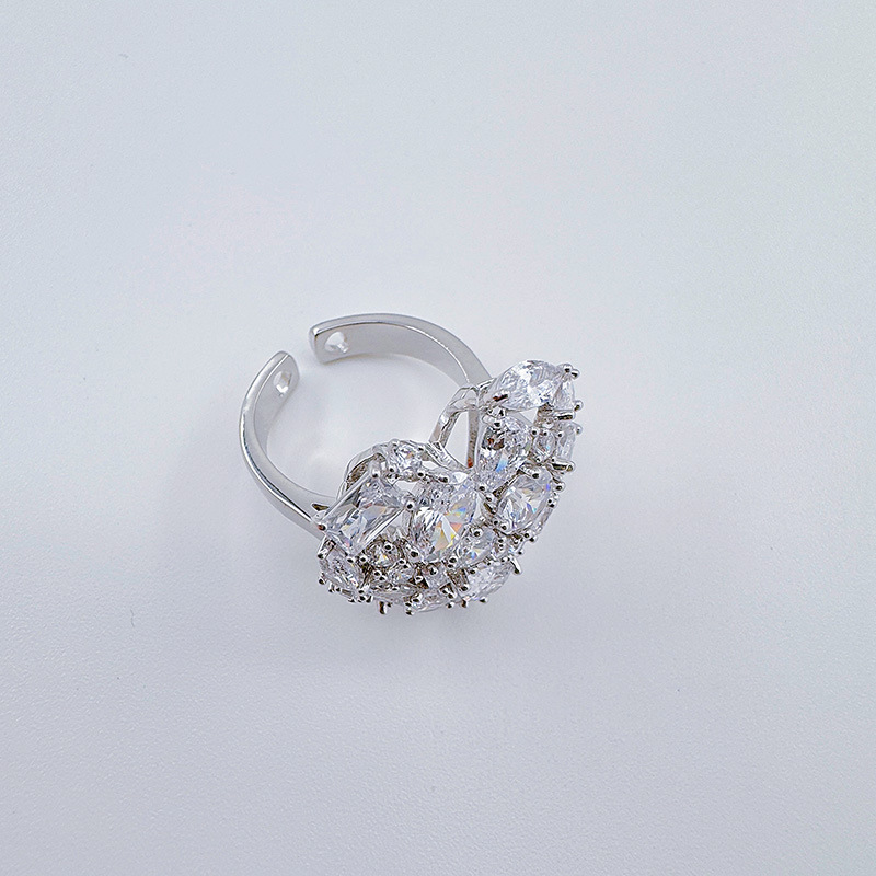 跨境新款亚马逊锆石活口戒指个性奢华爱心满钻戒指时尚气质开口戒细节图