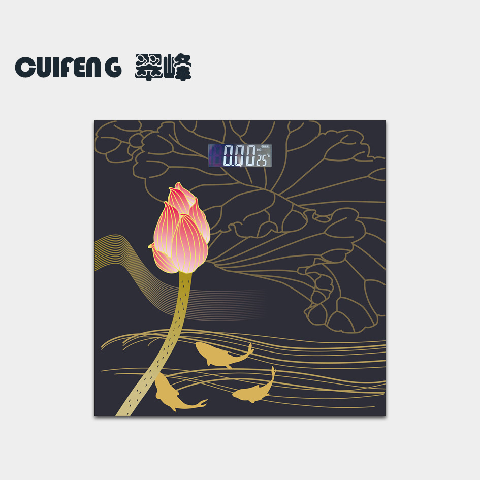 National trend weighing scale, body scale, student dormitory, hotel, bathroom, home/tempered glass, home, lotus Chinese style national trend Item Picture