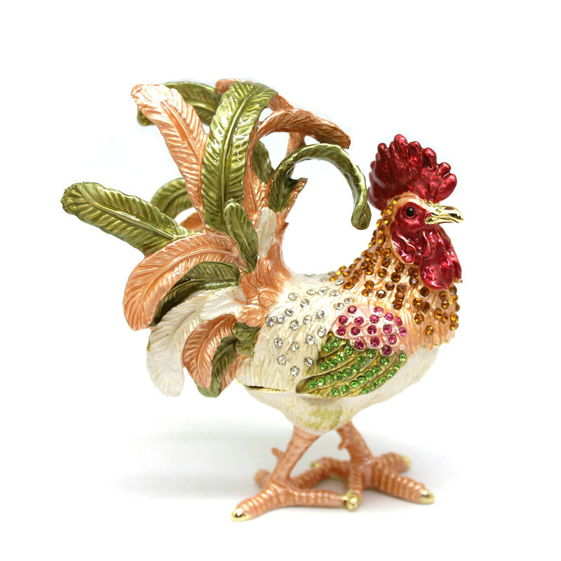 Cross-border supply enamel color zodiac rooster figurine, wealth-attracting feng shui decoration, creative home decoration box Item Picture