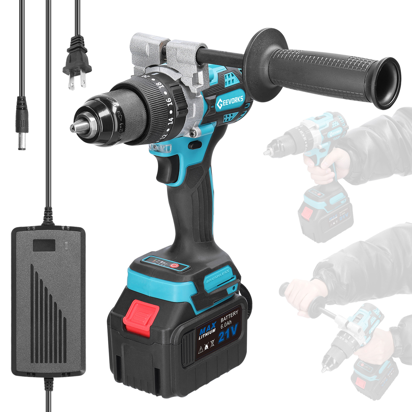 E23098EU-1 3-in-1 multi-functional household tool, lithium battery impact drill, rechargeable hand drill, private details Picture