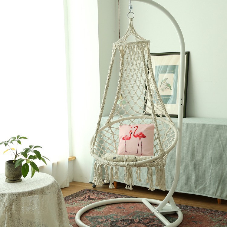 ins Indoor swing hammocks, Nordic-style mesh hammocks, leisure tassel hanging baskets, household foot hammocks, hanging chairs wholesale details Picture
