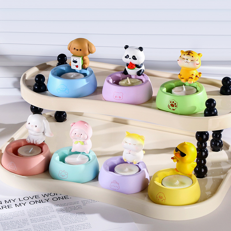 Cute fragrance candlestick blind box, cartoon animal design, desktop resin ornaments, trendy gifts, gift blind box details Picture