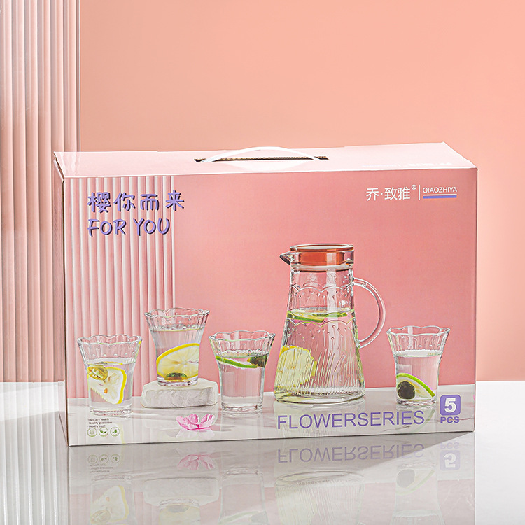 Transparent cold water bottle, juice pot, glass water set, five-piece set, glass cup, practical wedding gift for sale Specification image