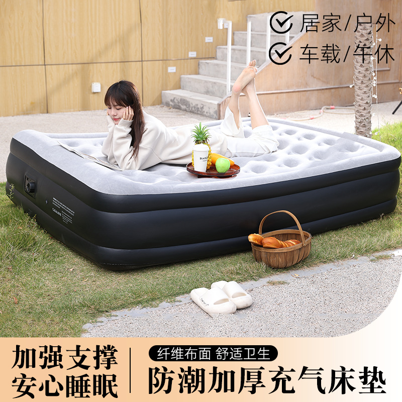 户外植绒充气床单人露营床懒人打地铺帐篷床垫家用双人午睡充气床产品图