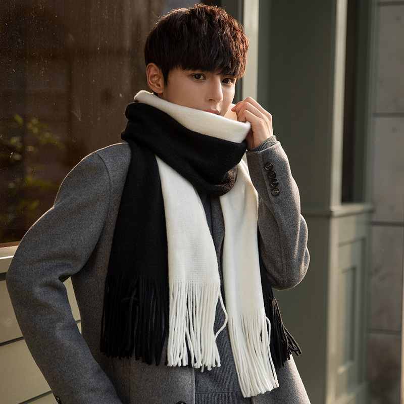 One-piece dropshipping tasselscarf faux cashmere color-blocked men's scarf, women's Amazon scarf, thickened and warm tasselscarf, wholesale from street stalls details Picture