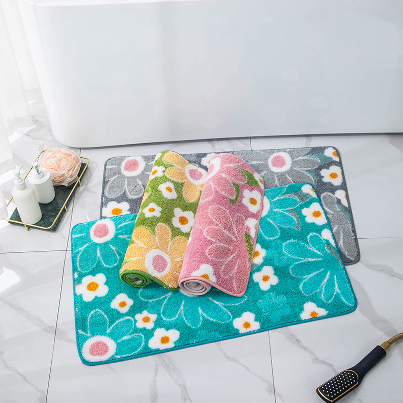 Tufted microfiber printed small floral Daisy flowers, fresh and sweet rural style, indoor bedroom entrance door mat details Picture