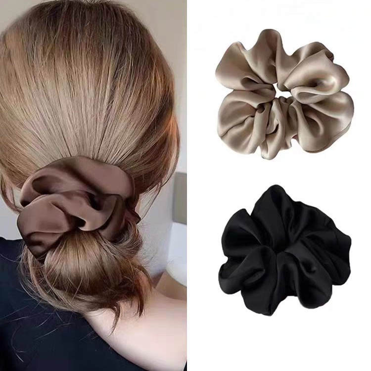 New large intestine hair band, women's satin large hair tie, high-end style, black hair tie, leather band, French ponytail hair tie