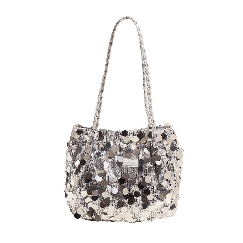 Cross-border sequin bag, large sequin personalized tote women's bag, niche design, single-shoulder armpit bag, single-shoulder crossbody bag, commuter bag, handbag, hand-held bag, fringed women's bag, handbag, sequin bag Item Picture