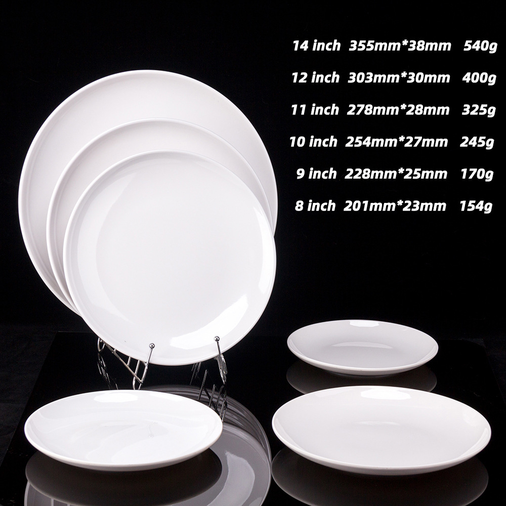 Porcelana de imitación blanca disco vajilla platillos de plástico buffet platos occidentales comercial comercial round plate wholesale details Picture