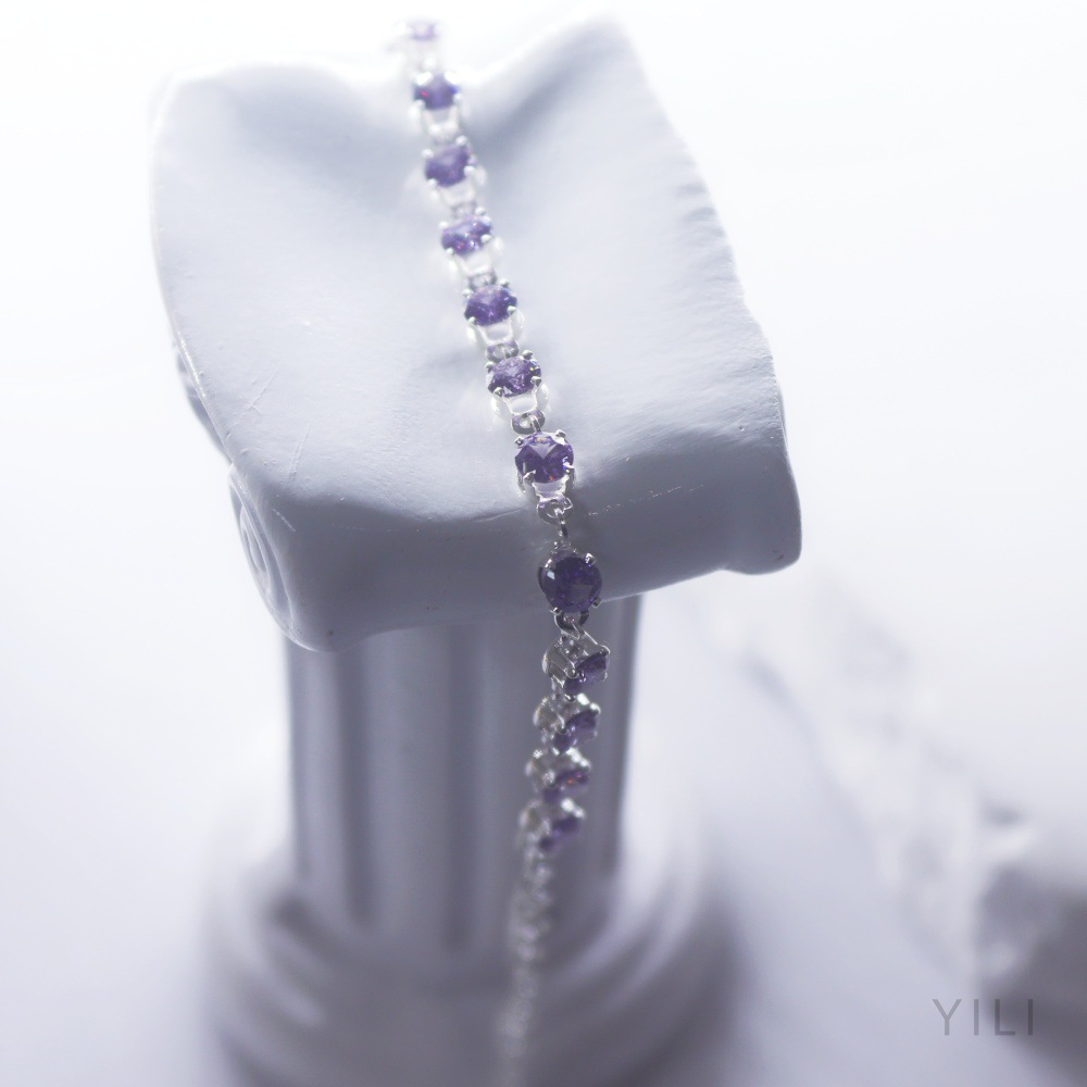 Cross-border round zircon bracelet in dreamy purple, fresh and fashionable, a niche new type of jewelry from the manufacturer, with direct sales in stock