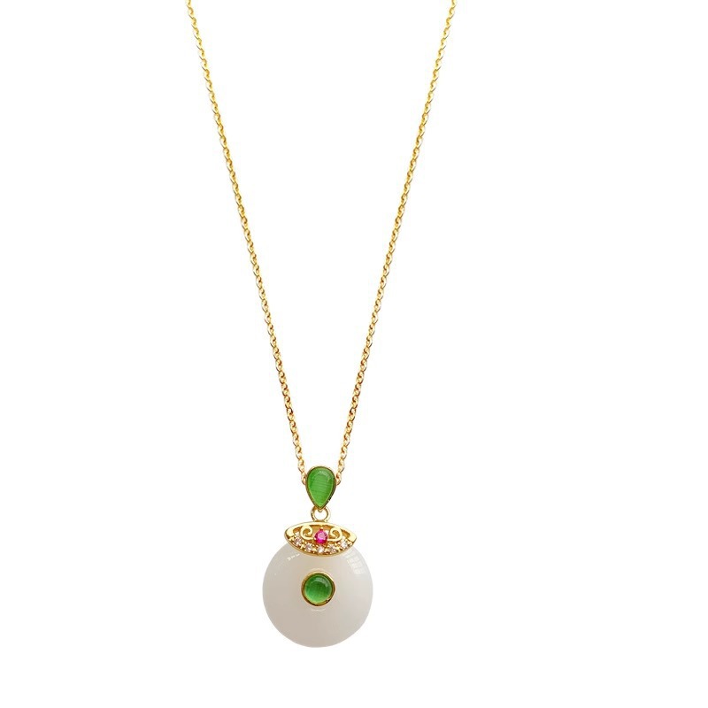 Simple and elegant, long-lasting and colorfast sand gold peace pendant necklace for women, 18K gold plated Chinese retro style neckchain and collarbone chain Item Picture